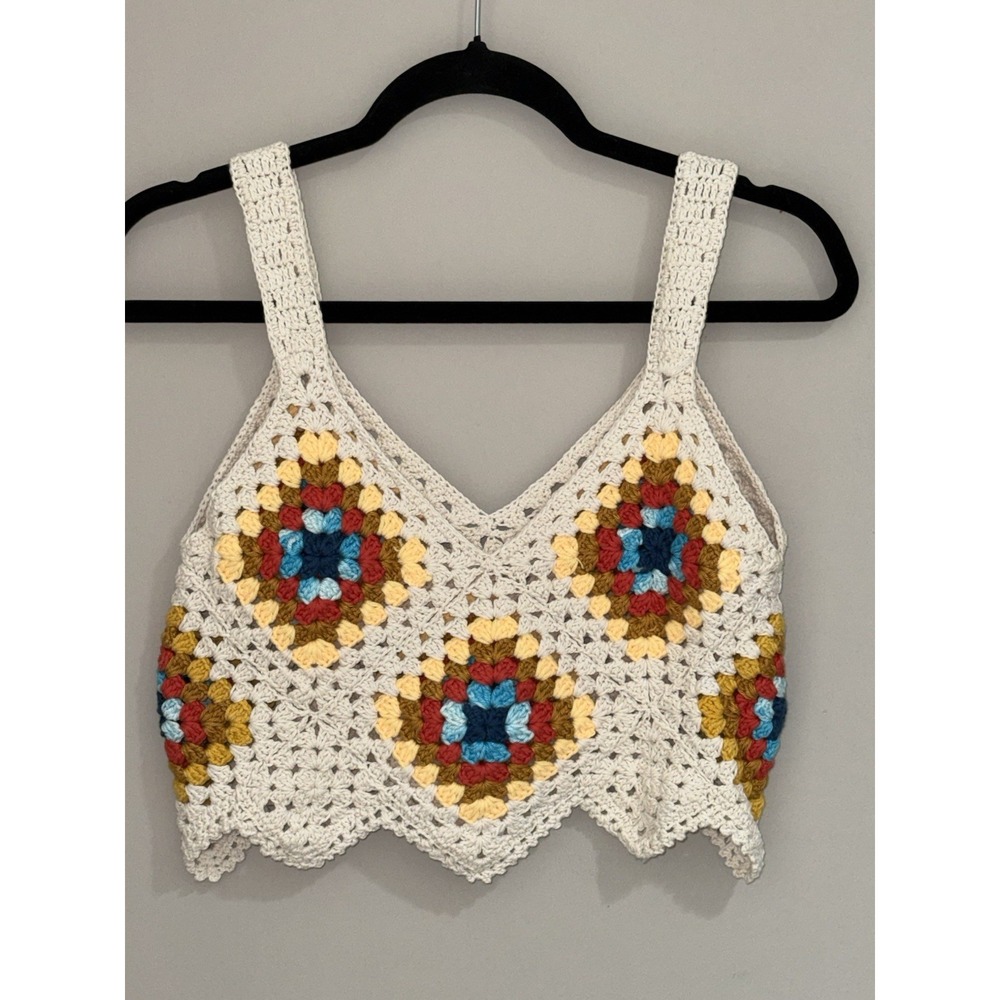 Crochet Granny Square Crop Top Boho Festival Hippie Cottagecore Tank Medium - Picture 4 of 4